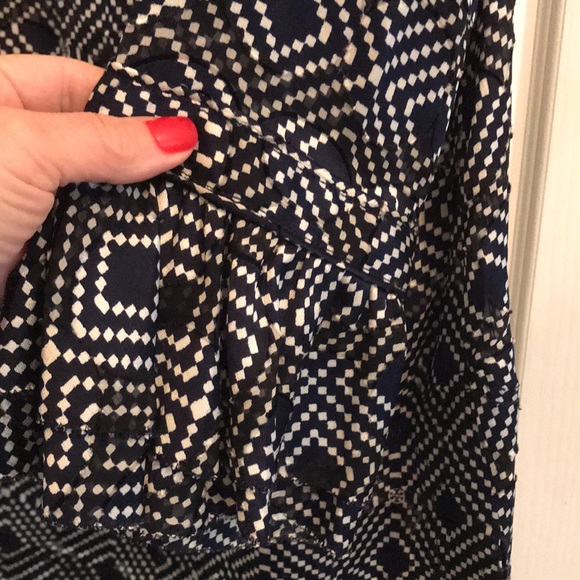 Tory Burch Ruffle Blouse Navy White Diamond Sheer Tunic Ruffle Blouse Shirt 8 - Picture 5 of 7